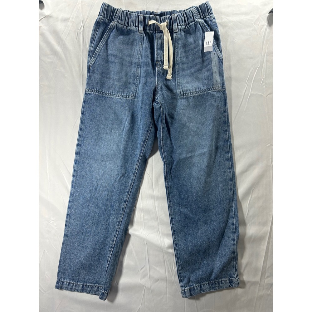 Gap Denim Easy Pant Medium Wash Elastic Waist Relaxed Leg Jeans S Barrel